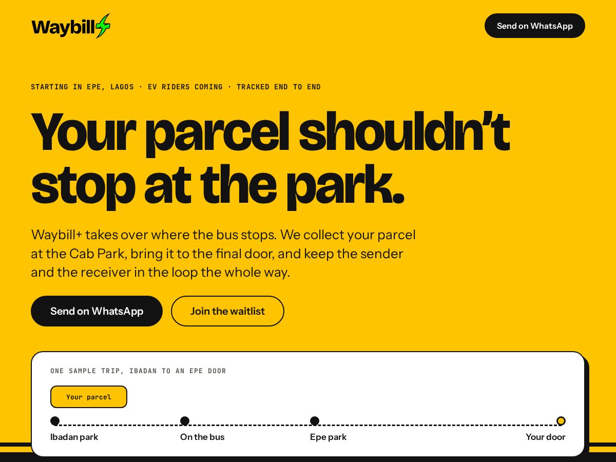 Landing-page snapshot of waybillplus.com