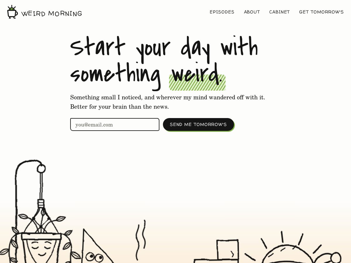 Landing-page snapshot of weirdmorning.com