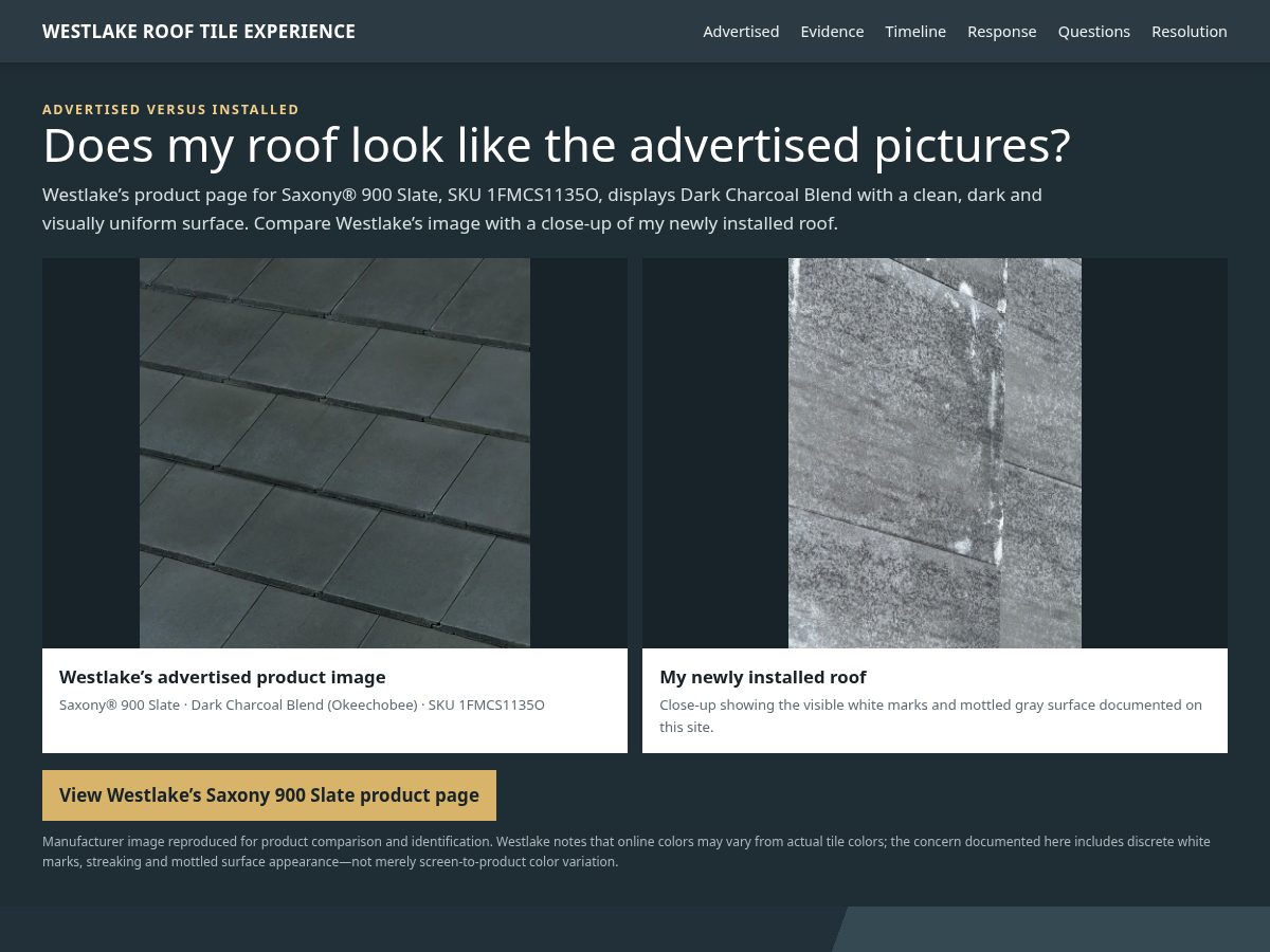 Landing-page snapshot of westlakerooftileproblems.com