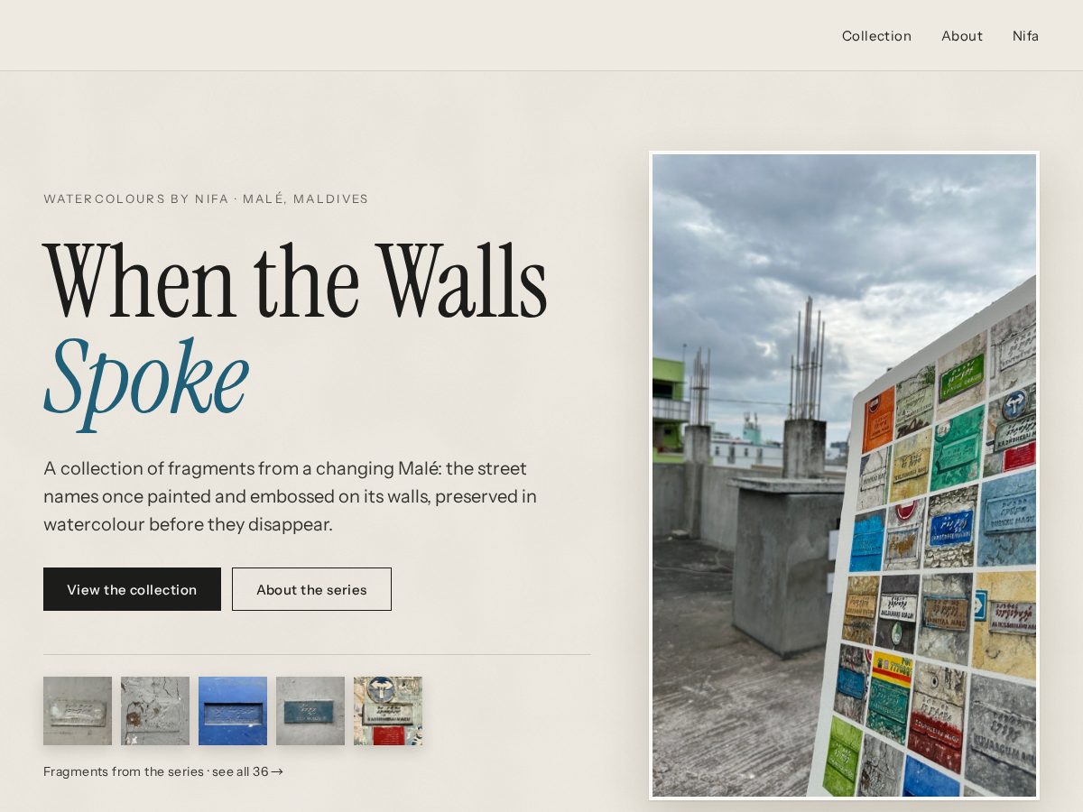 Landing-page snapshot of whenthewallsspoke.art