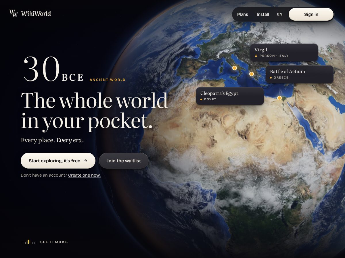 Landing-page snapshot of wikiworld.app