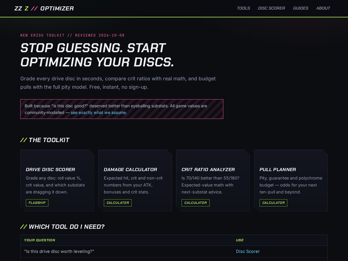 Landing-page snapshot of zzzoptimizer.top