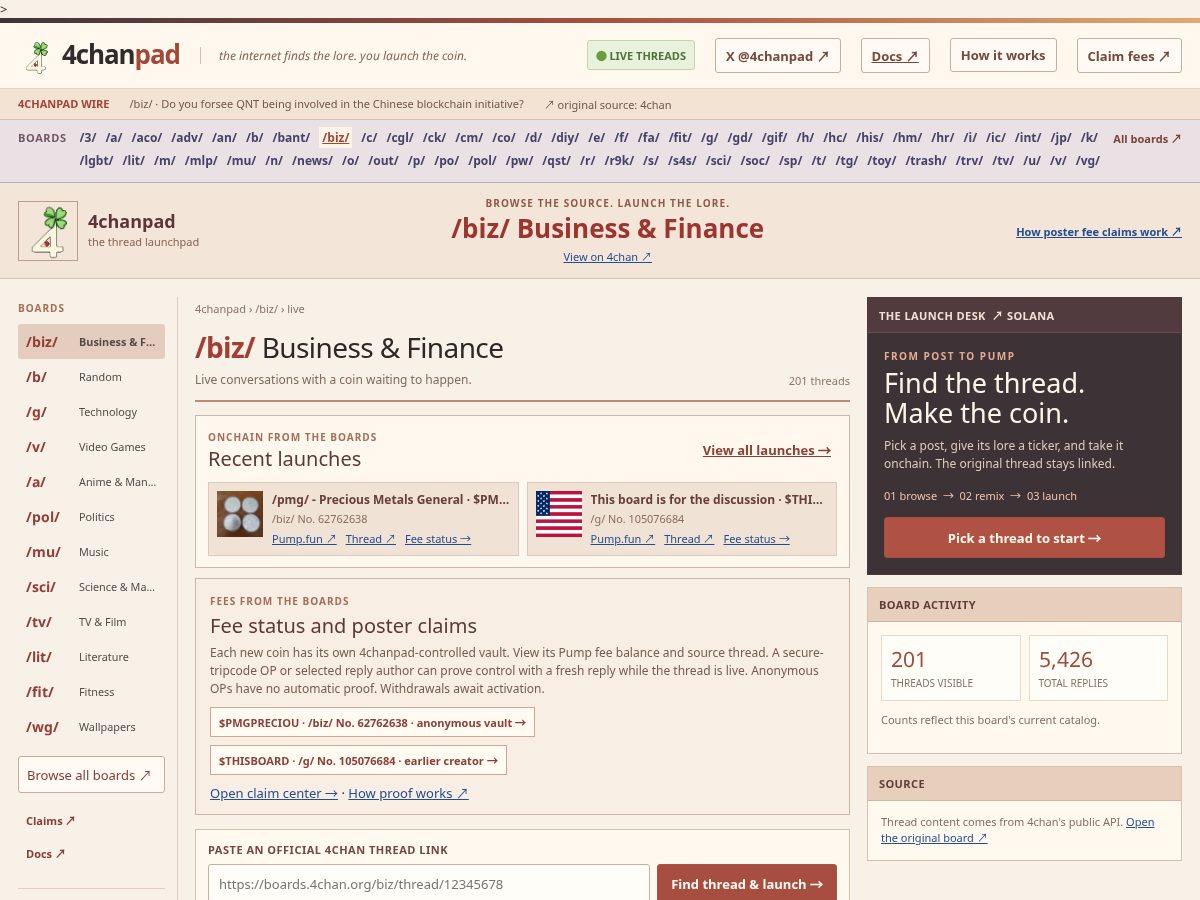 Landing-page snapshot of 4chanpad.org
