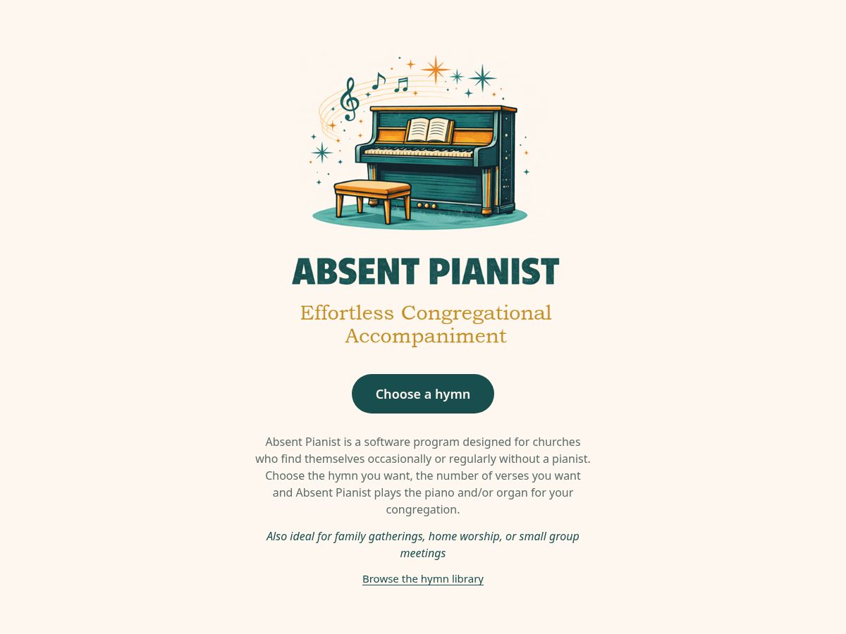 Landing-page snapshot of absentpianist.com