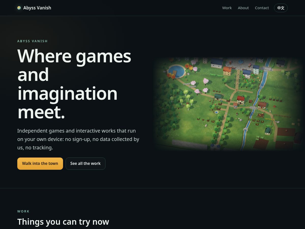 Landing-page snapshot of abyssvanish.com