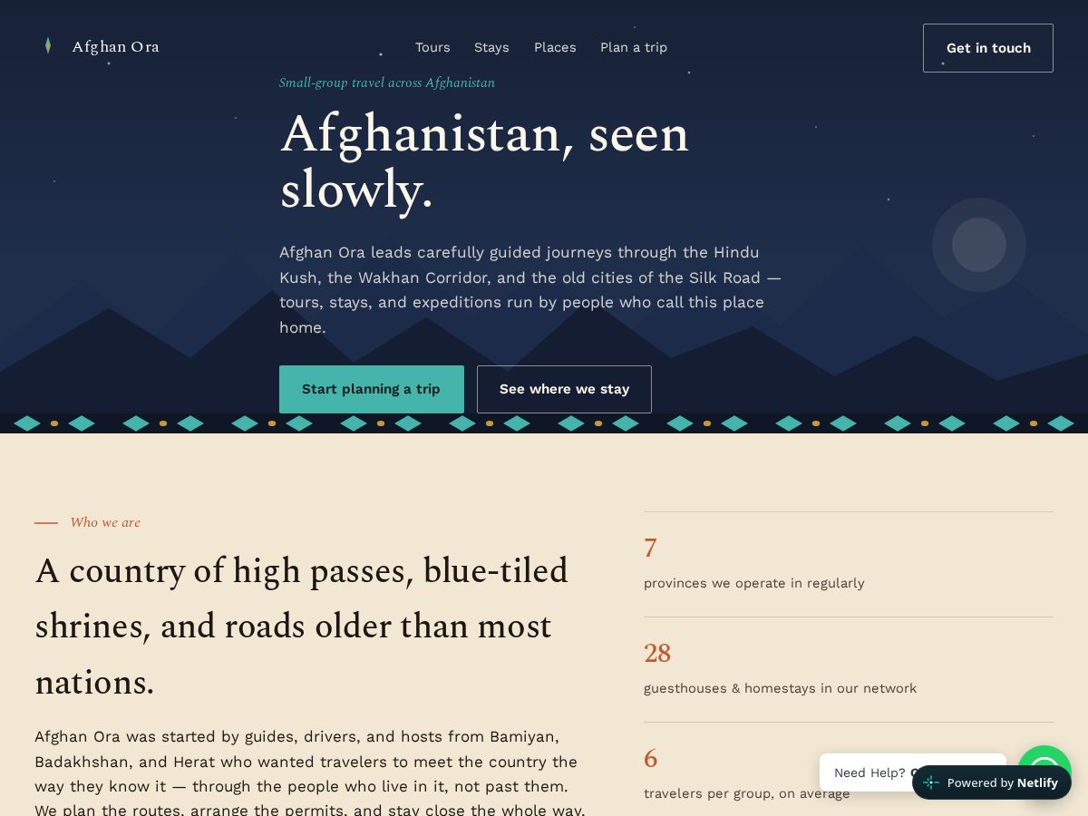 Landing-page snapshot of afghanoratours.com