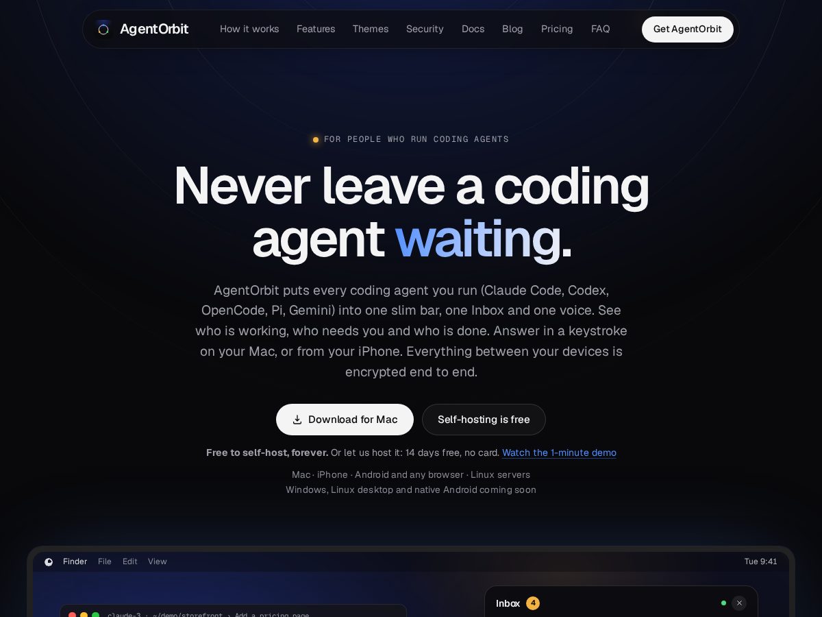 Landing-page snapshot of agentorbit.app