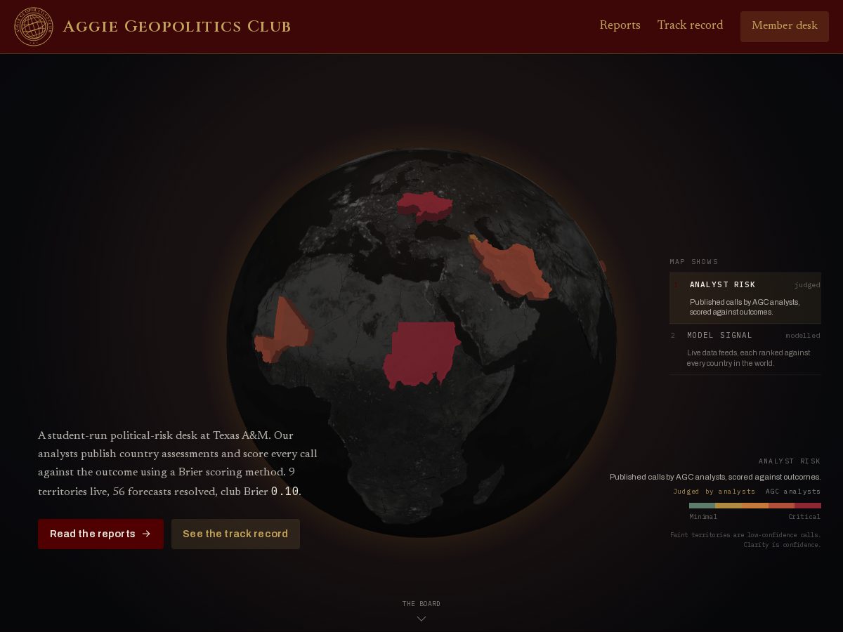 Landing-page snapshot of aggiegeopolitics.org