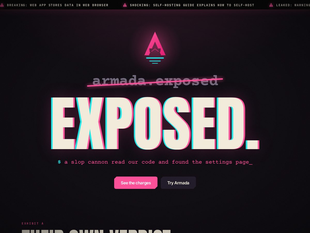 Landing-page snapshot of armadaexposed.exposed