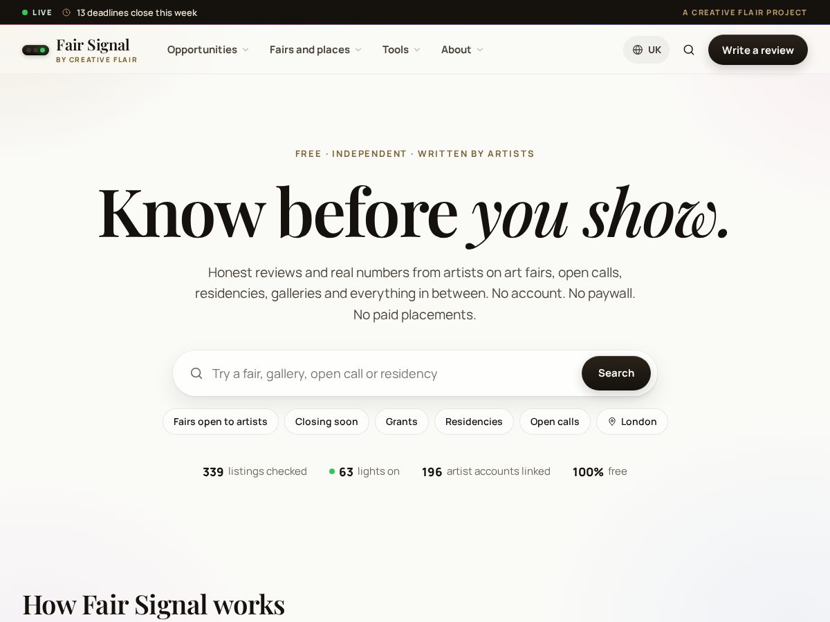 Landing-page snapshot of artsignal.org