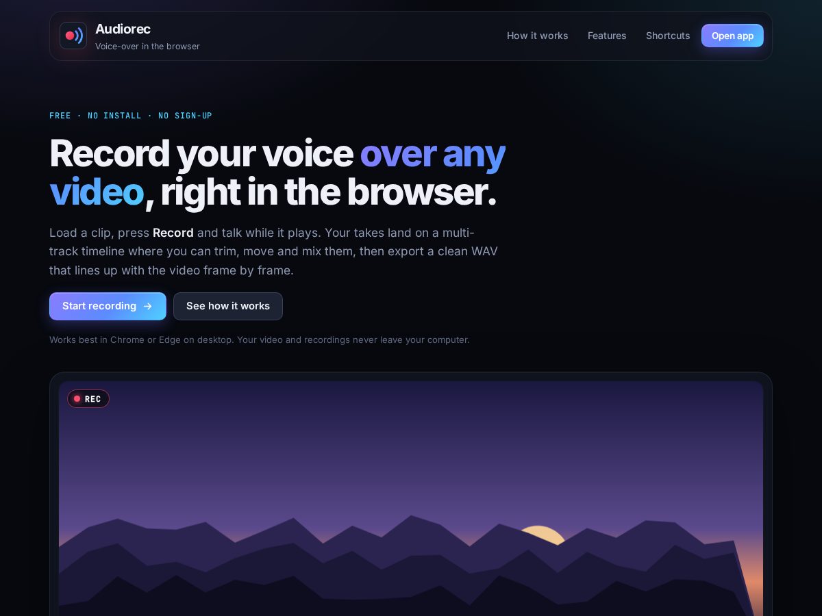Landing-page snapshot of audiorec.app