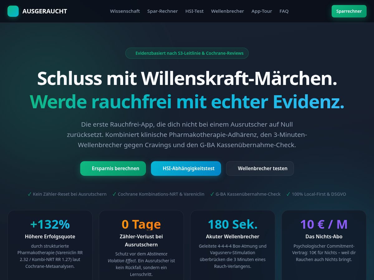 Landing-page snapshot of ausgeraucht.app