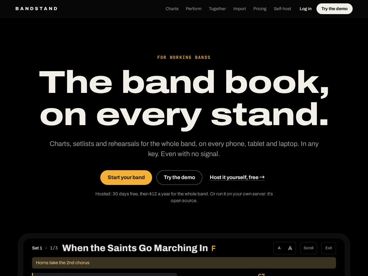 Landing-page snapshot of bandstand.info