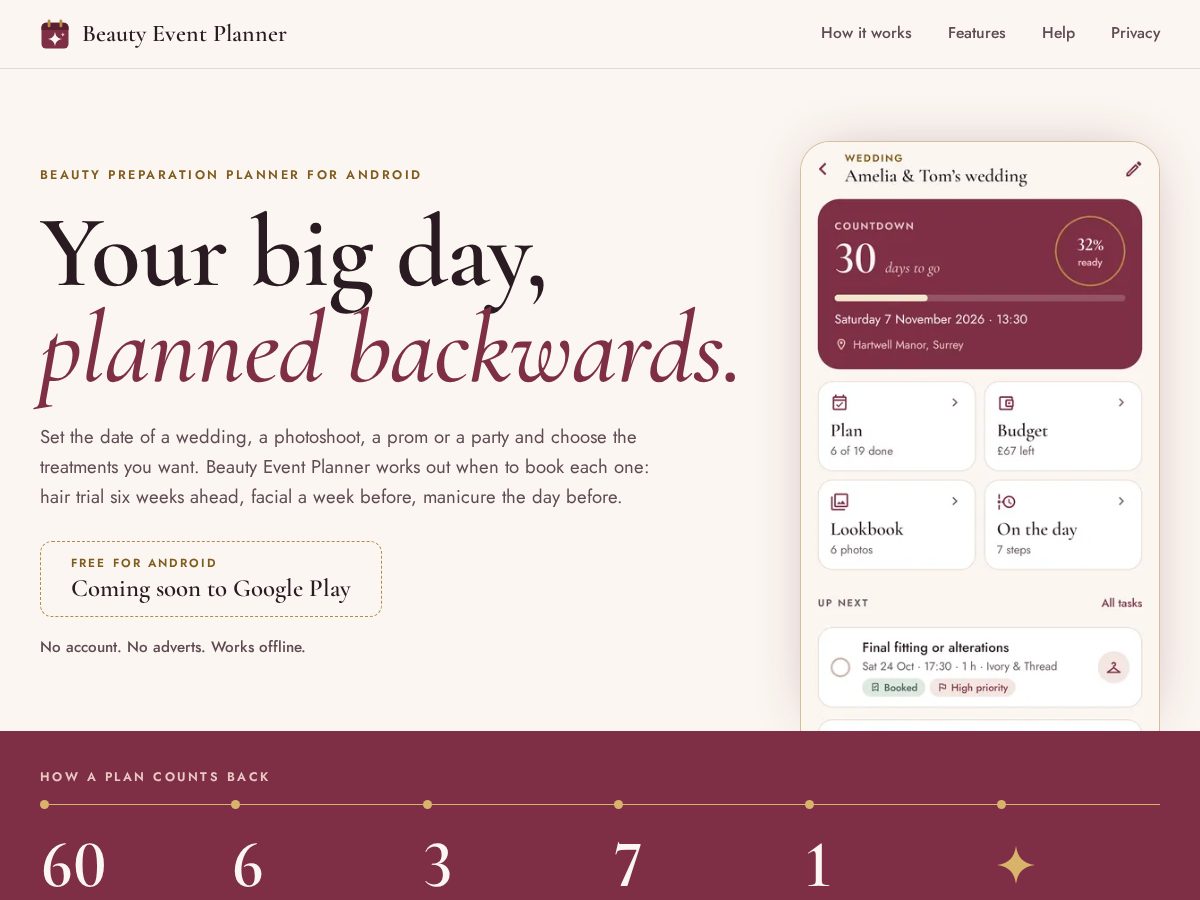 Landing-page snapshot of beautyeventplan.website