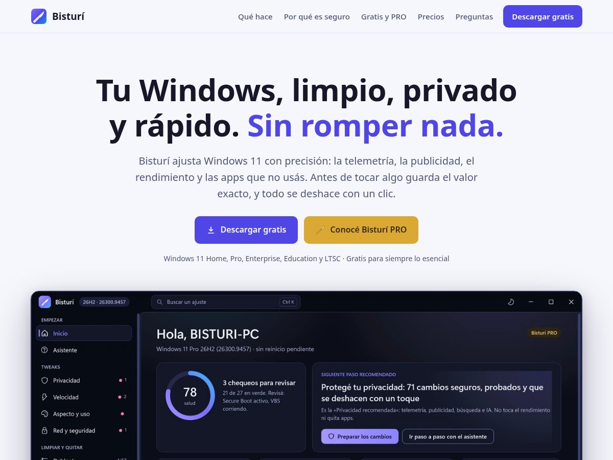Landing-page snapshot of bisturi.app