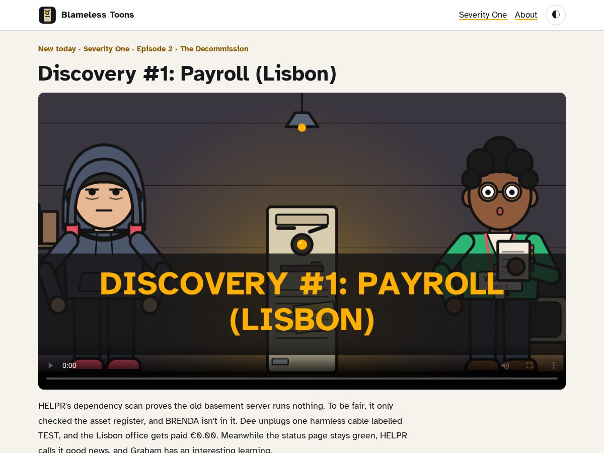 Landing-page snapshot of blamelesstoons.com
