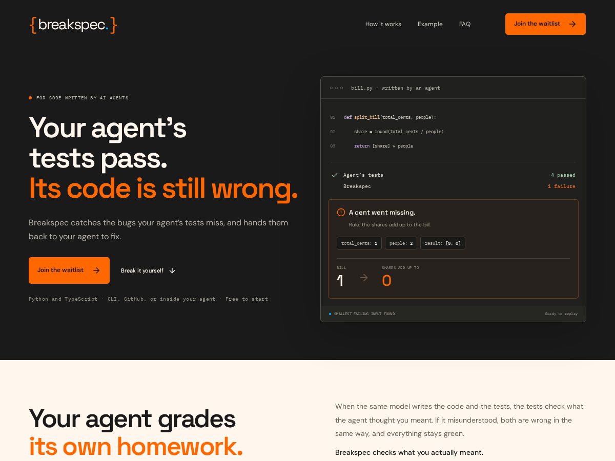 Landing-page snapshot of breakspec.com