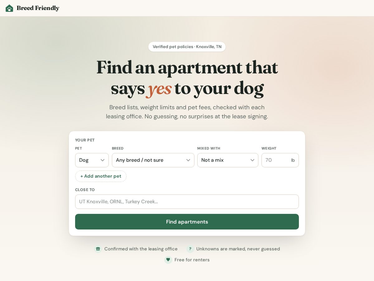 Landing-page snapshot of breedfriendly.com