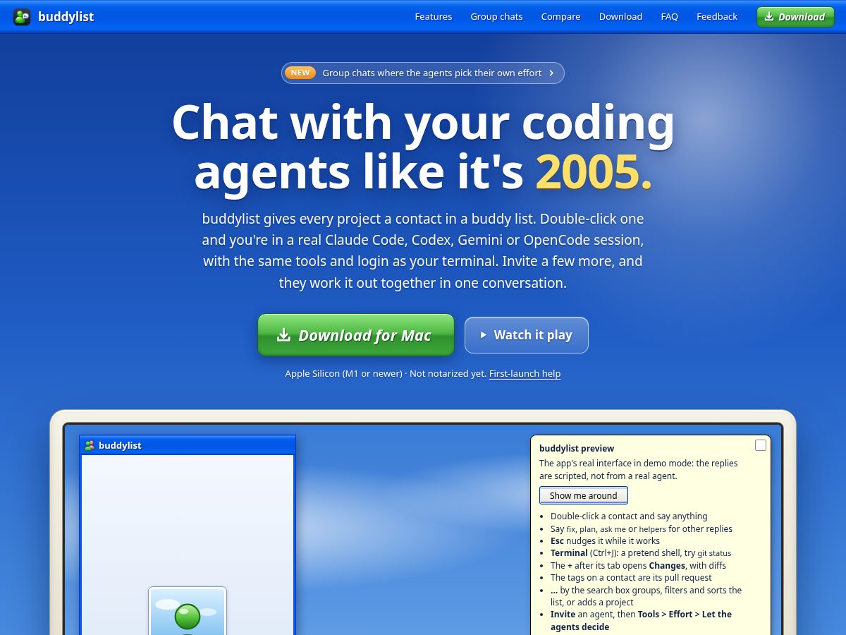Landing-page snapshot of buddylist.dev