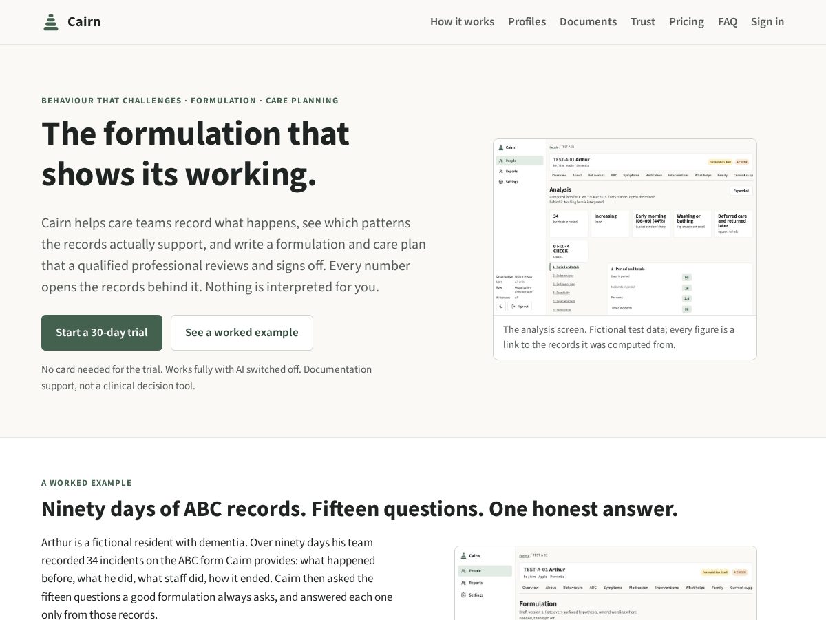 Landing-page snapshot of cairncare.app
