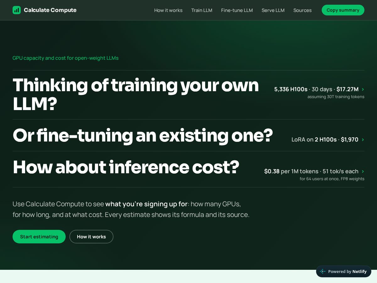 Landing-page snapshot of calculatecompute.com