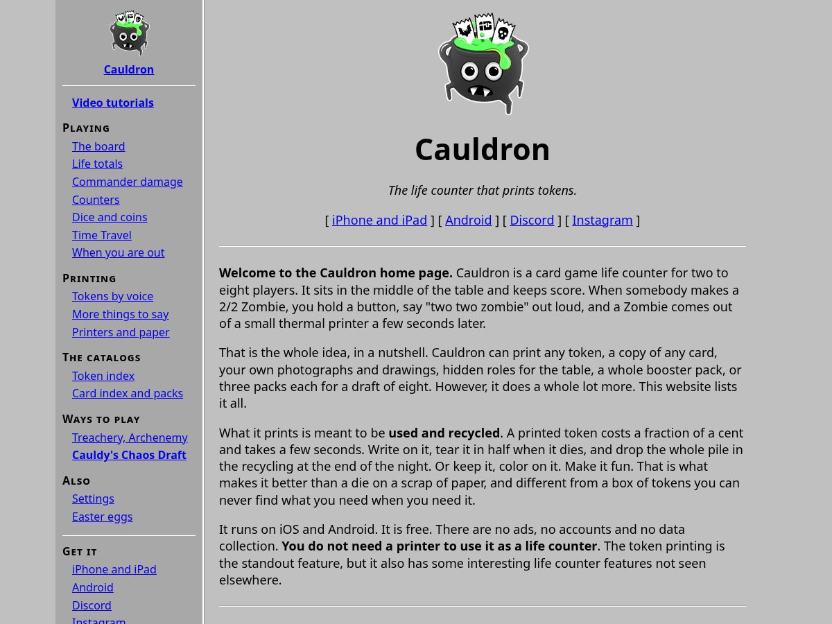 Landing-page snapshot of cauldrontokenprinter.com