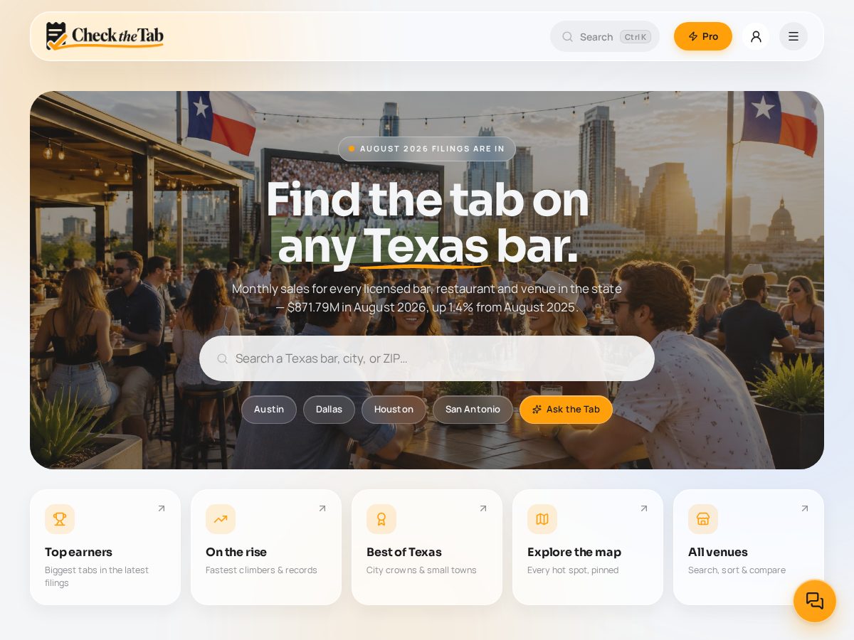 Landing-page snapshot of checkthetab.com