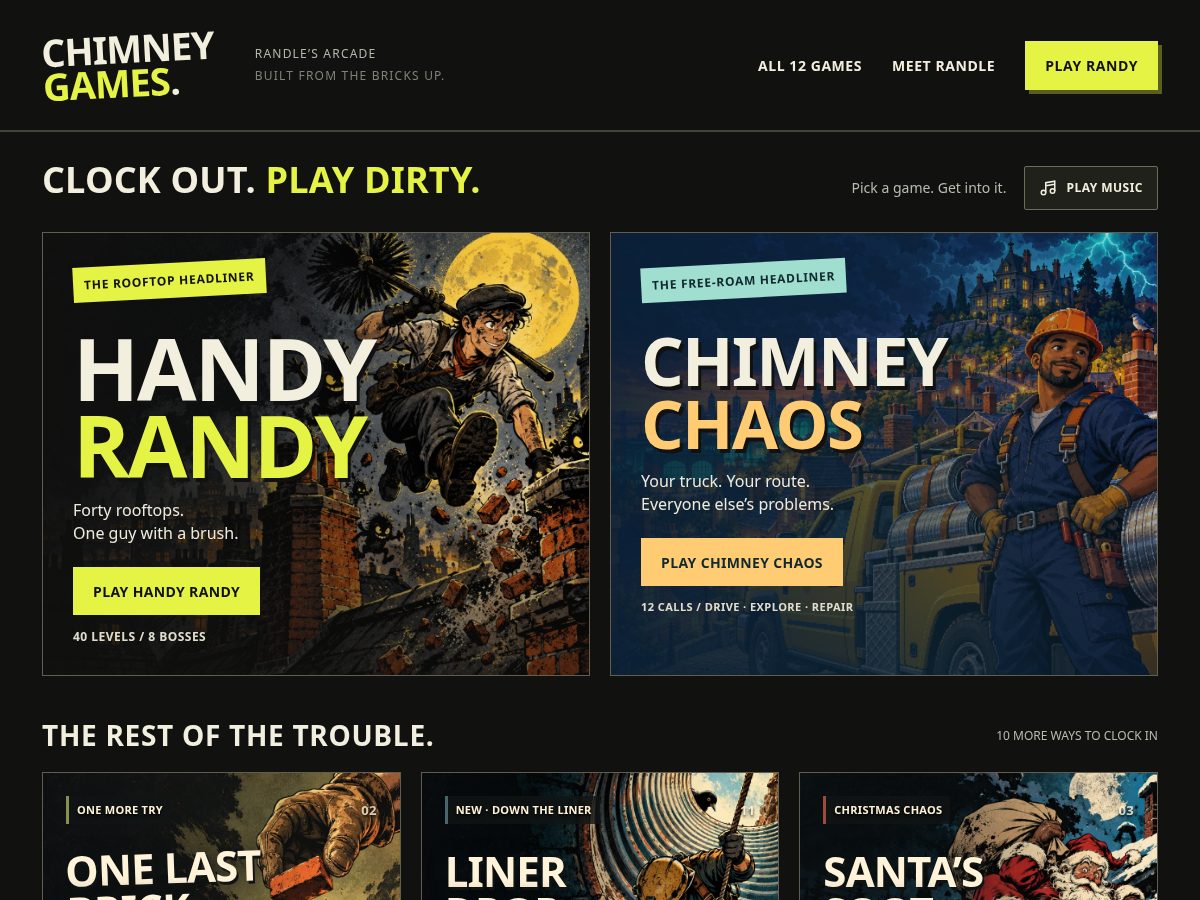 Landing-page snapshot of chimneygames.com