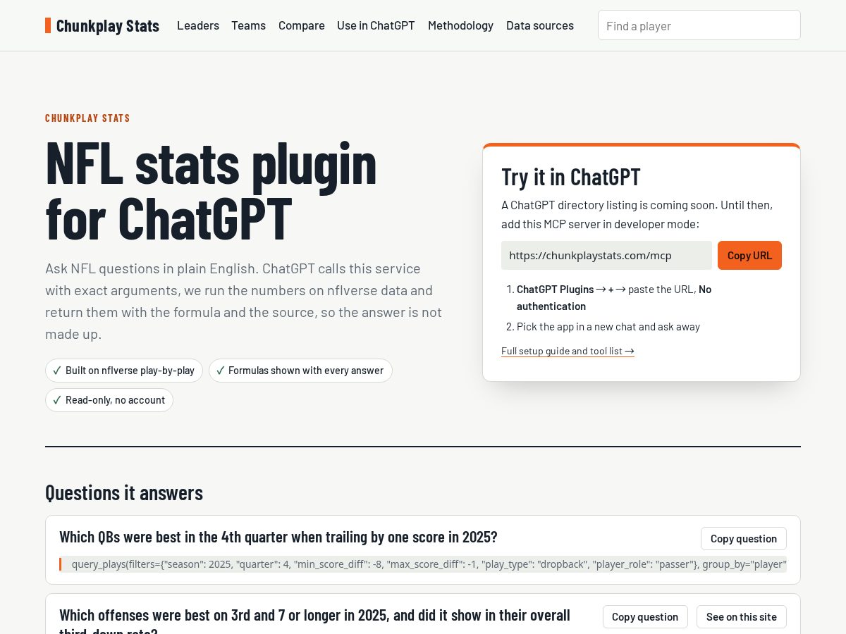 Landing-page snapshot of chunkplaystats.com