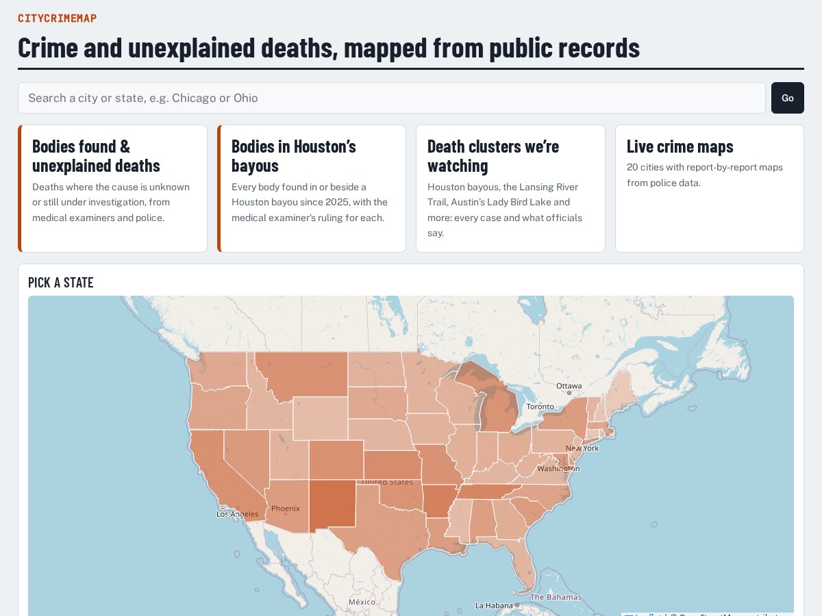 Landing-page snapshot of citycrimemap.com