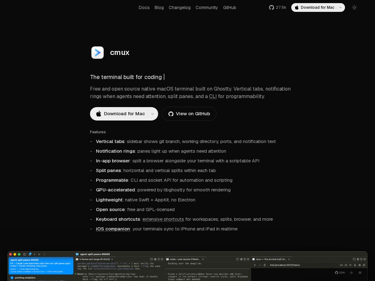 Landing-page snapshot of cmuxcode.com