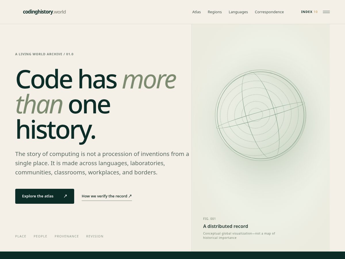 Landing-page snapshot of codinghistory.world