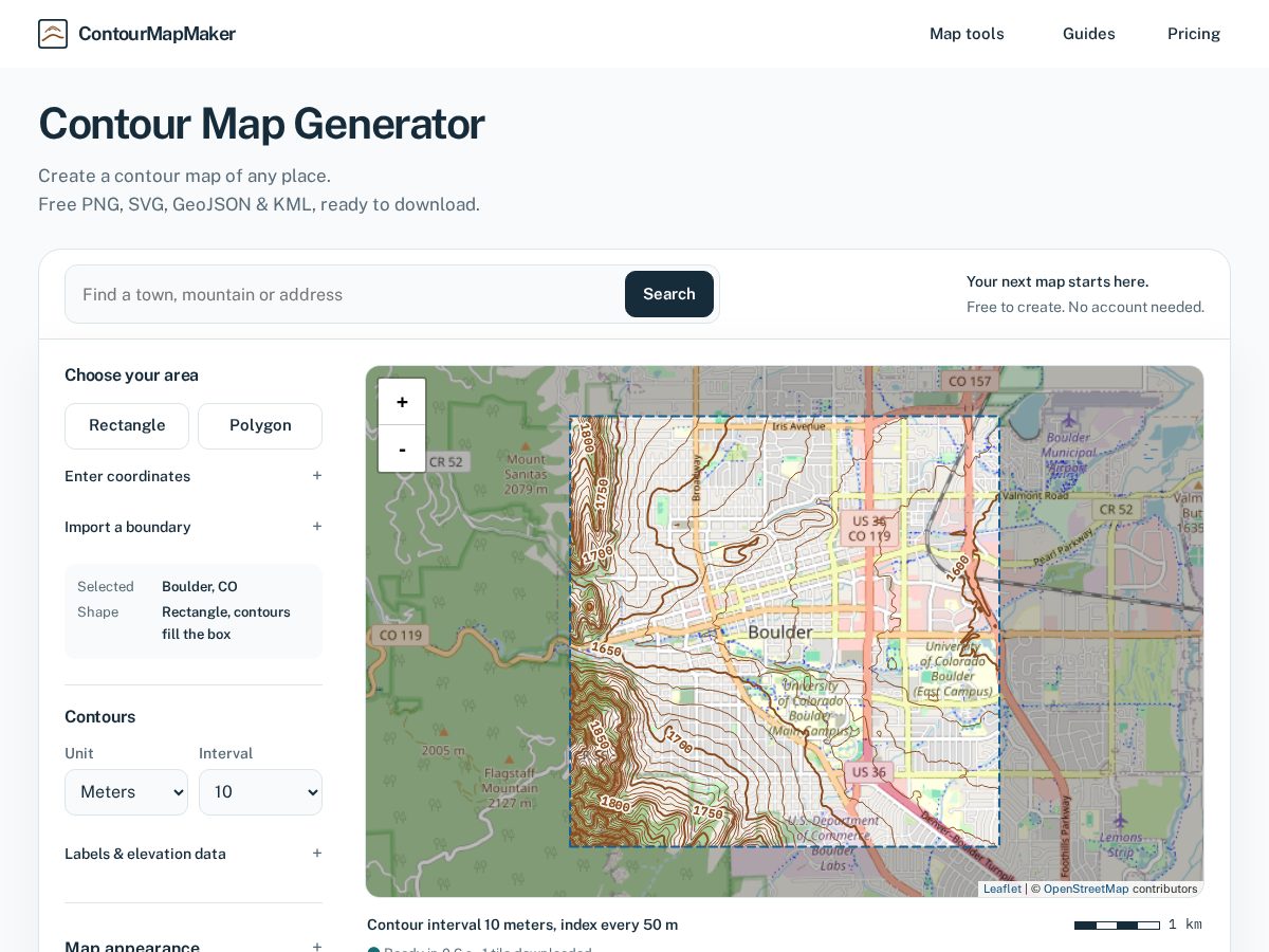 Landing-page snapshot of contourmapmaker.com