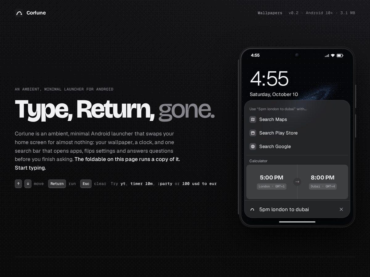 Landing-page snapshot of corlune.app