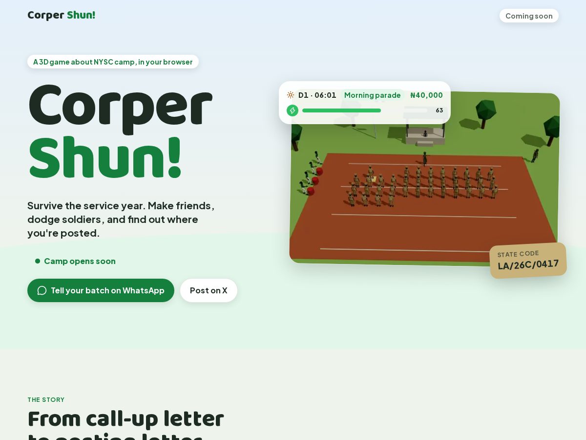 Landing-page snapshot of corpershun.online