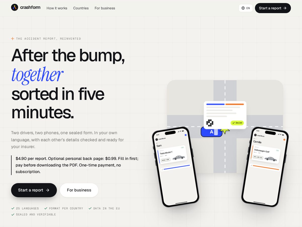 Landing-page snapshot of crashform.app