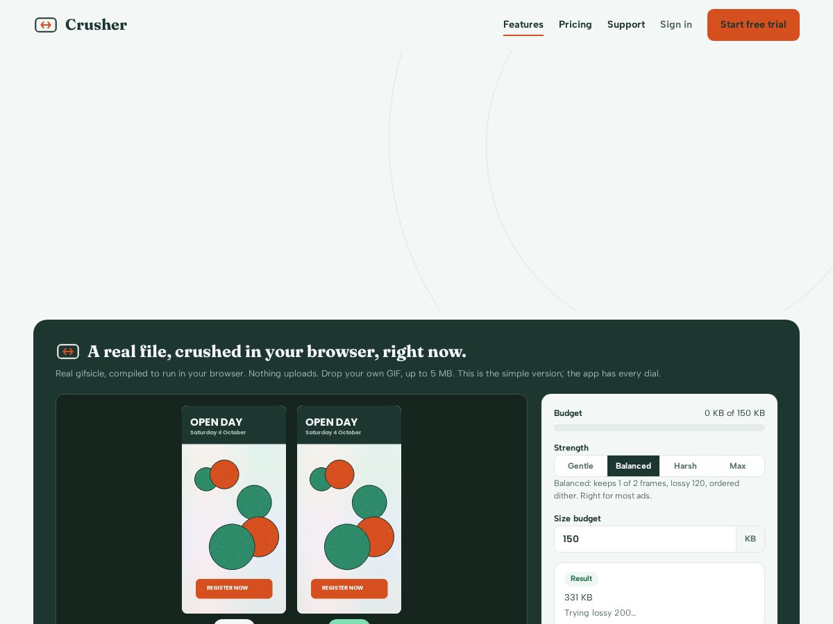 Landing-page snapshot of crusher.studio