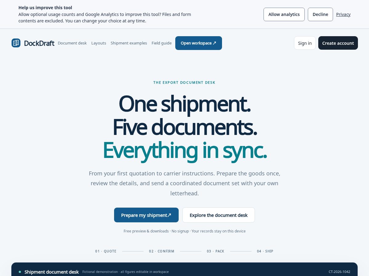 Landing-page snapshot of dockdraft.com