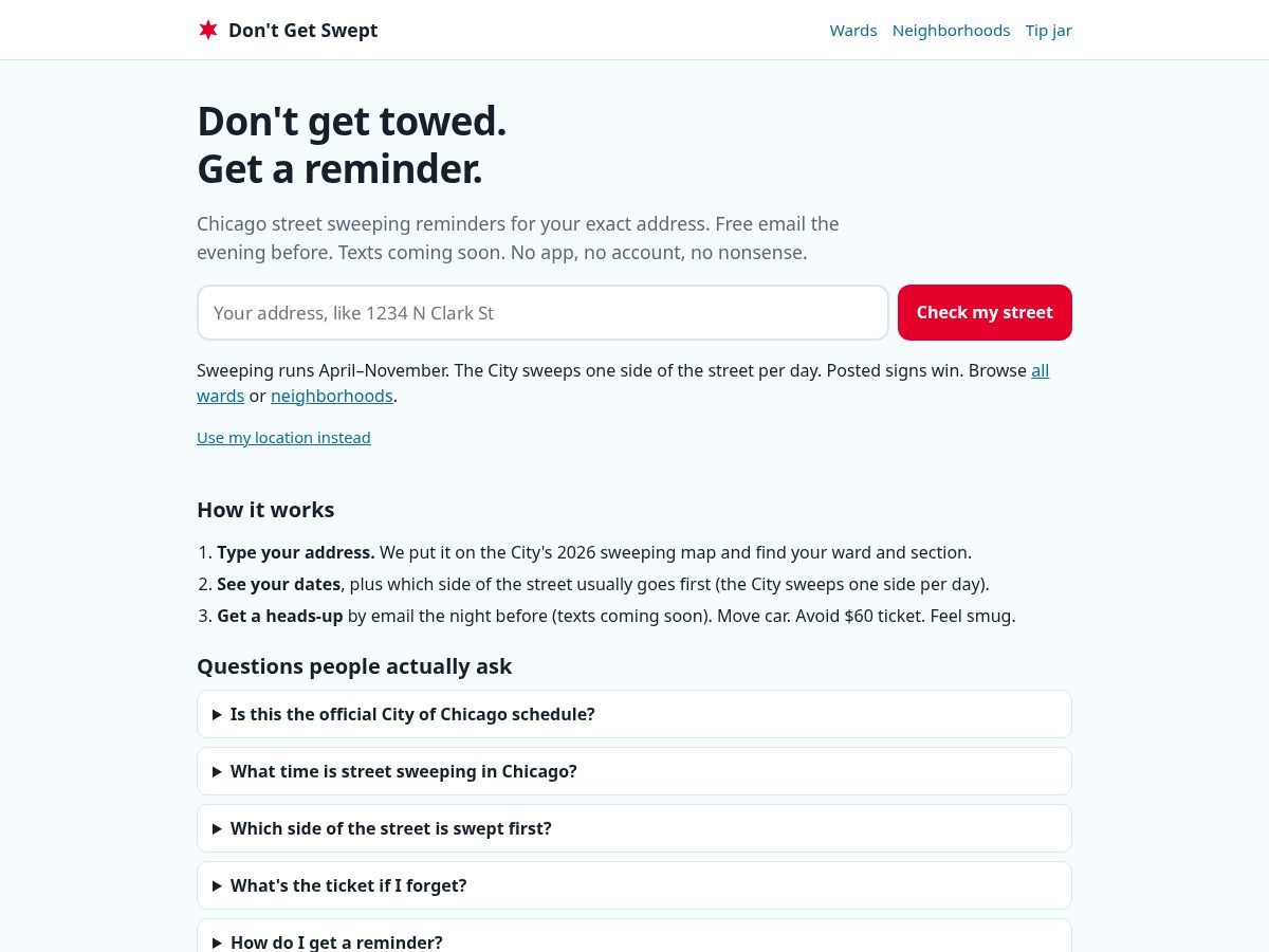 Landing-page snapshot of dontgetswept.com