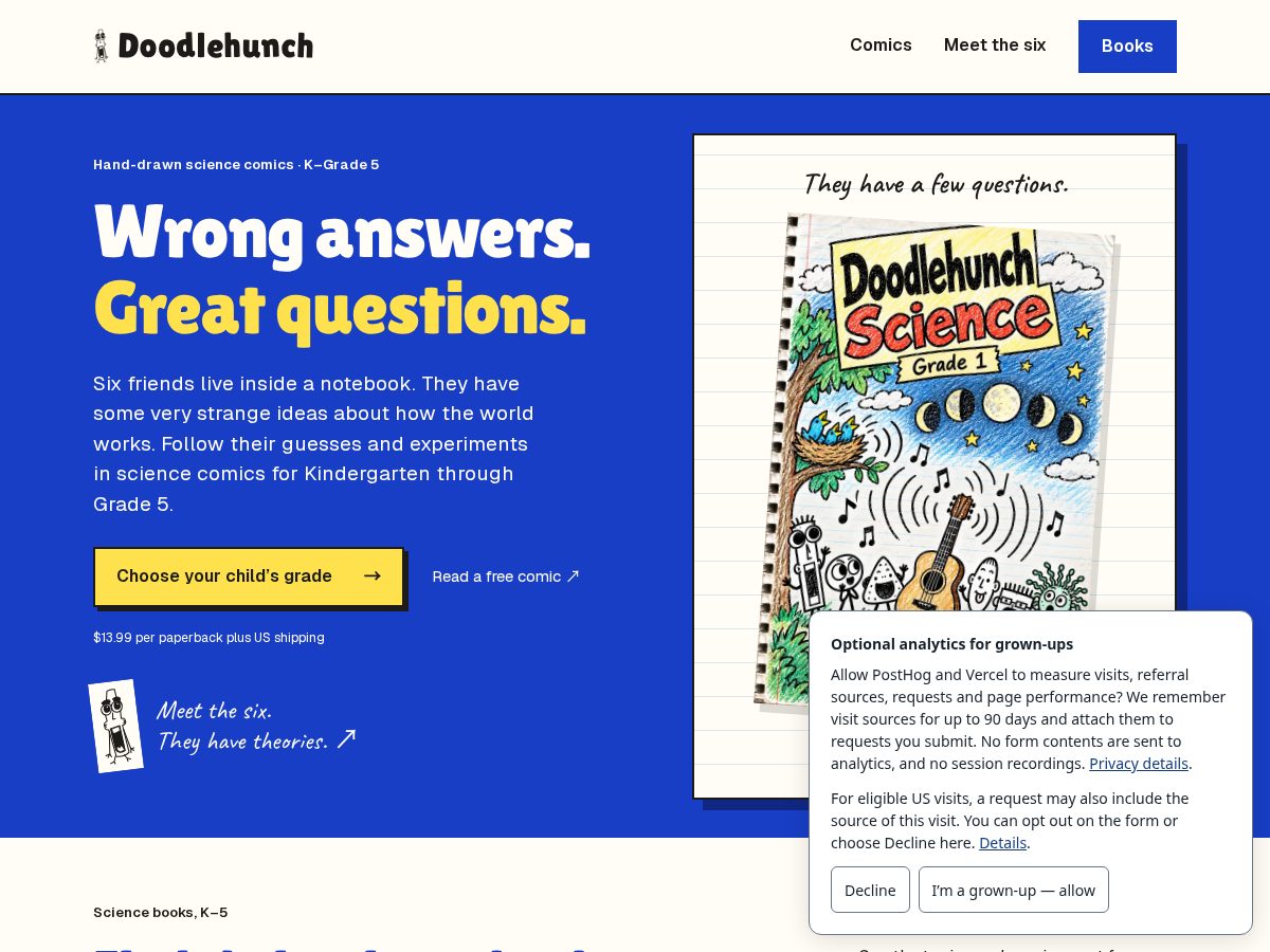 Landing-page snapshot of doodlehunchkids.com