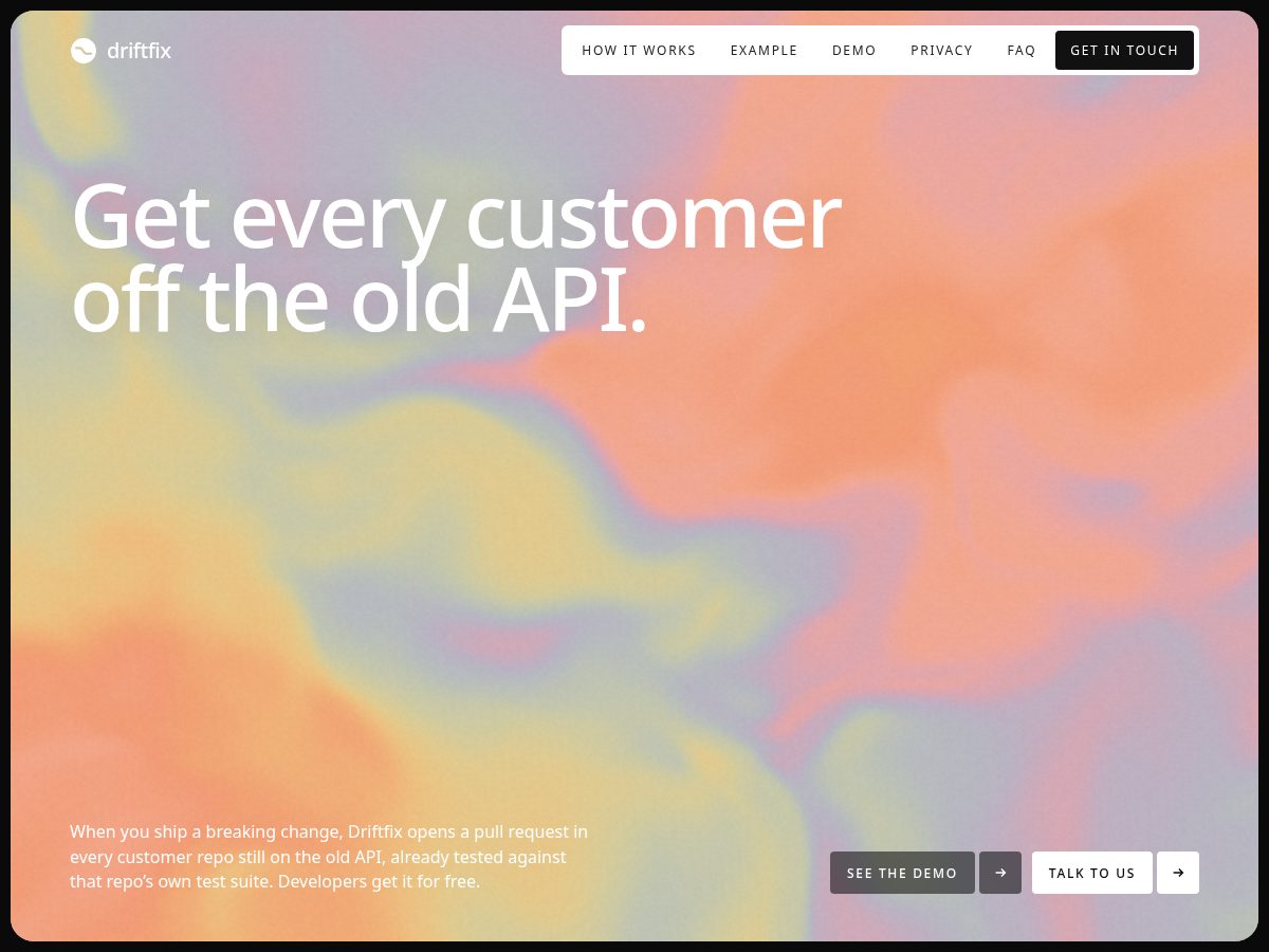 Landing-page snapshot of driftfix.dev