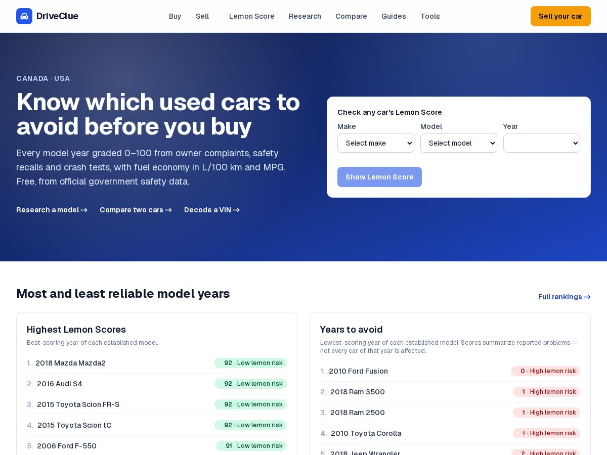 Landing-page snapshot of driveclue.com