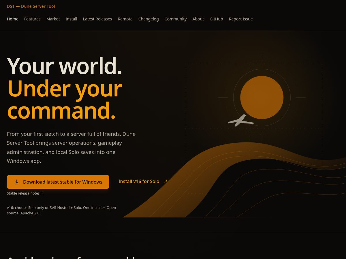 Landing-page snapshot of duneservertool.com