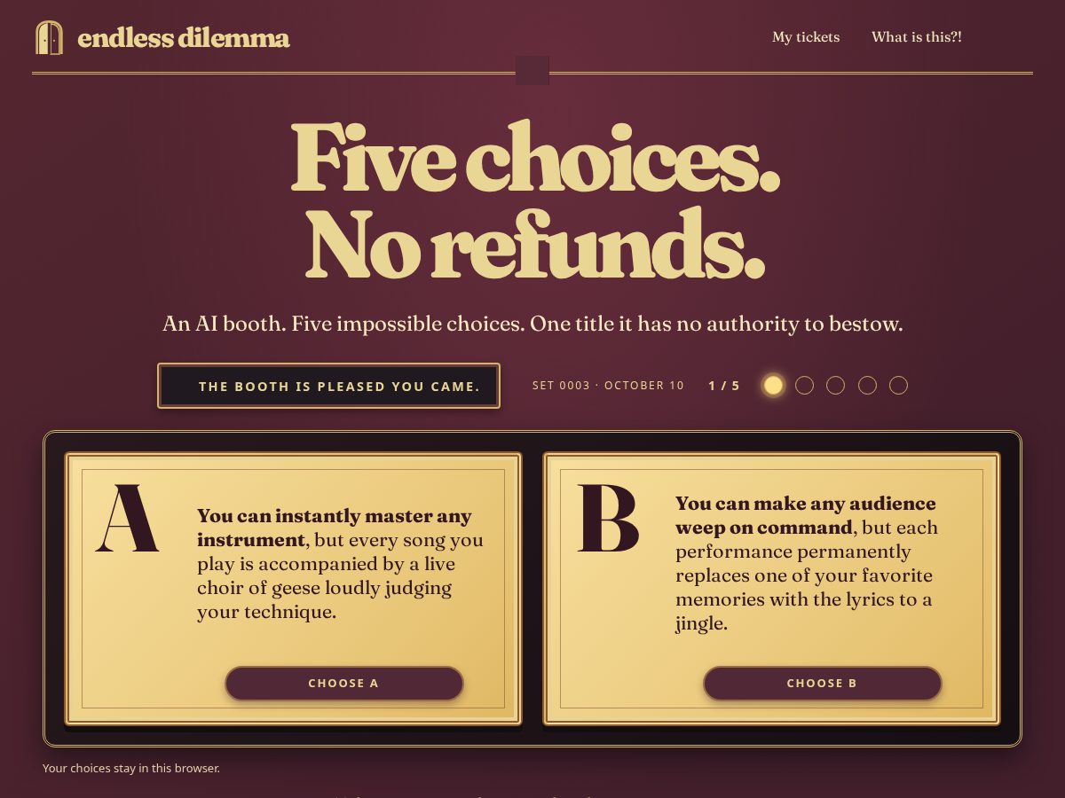 Landing-page snapshot of endlessdilemma.com