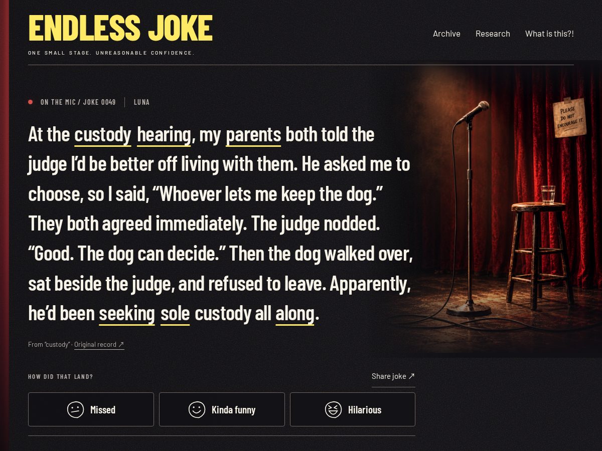 Landing-page snapshot of endlessjoke.com
