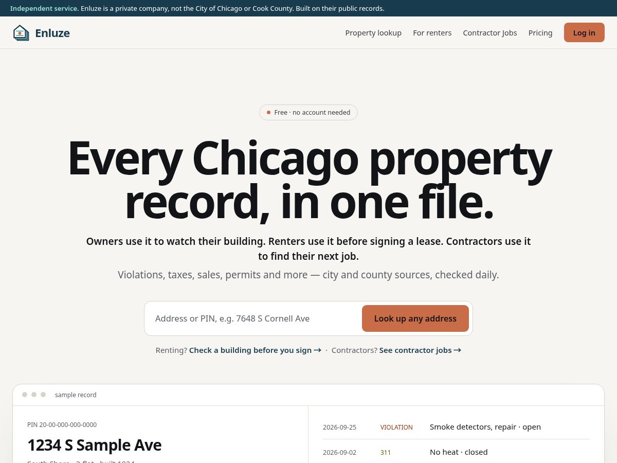 Landing-page snapshot of enluze.com