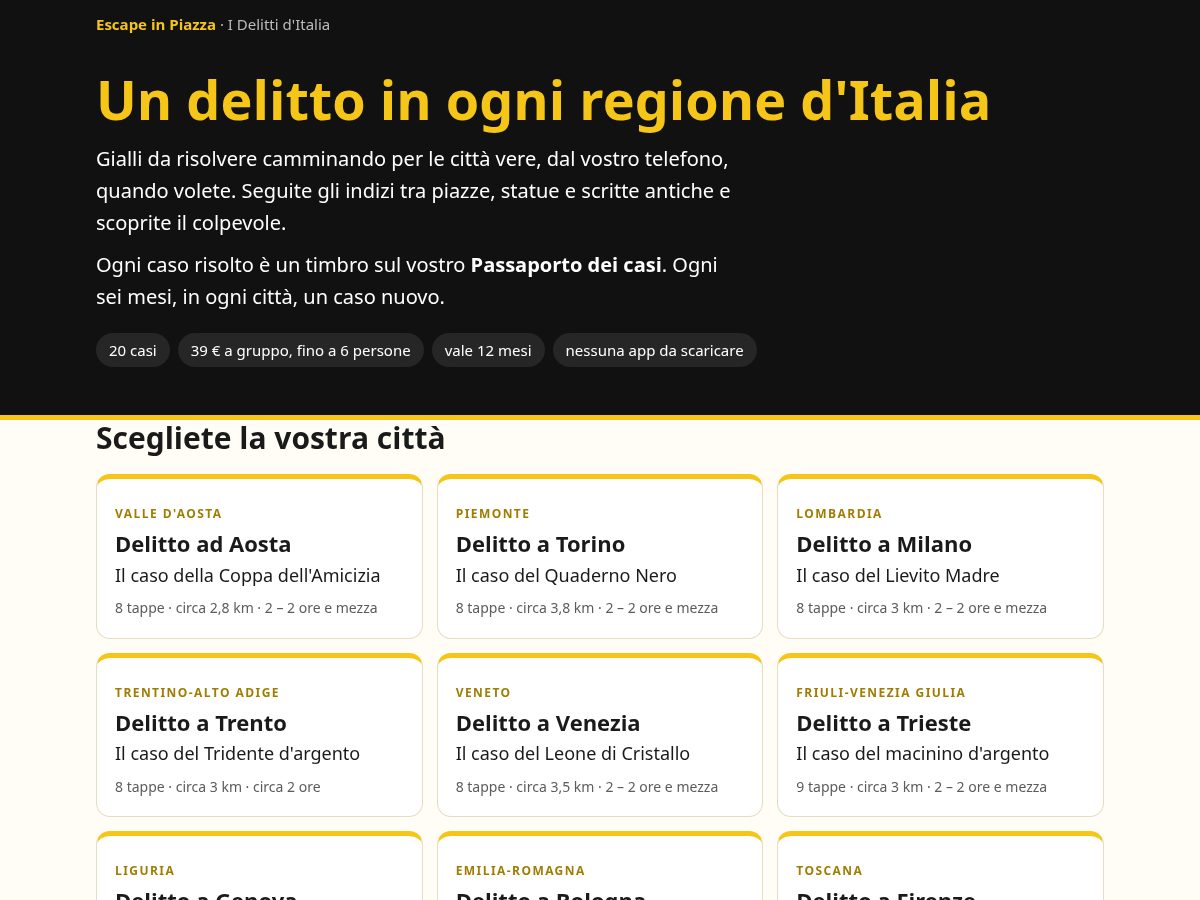 Landing-page snapshot of escapeinpiazza.com