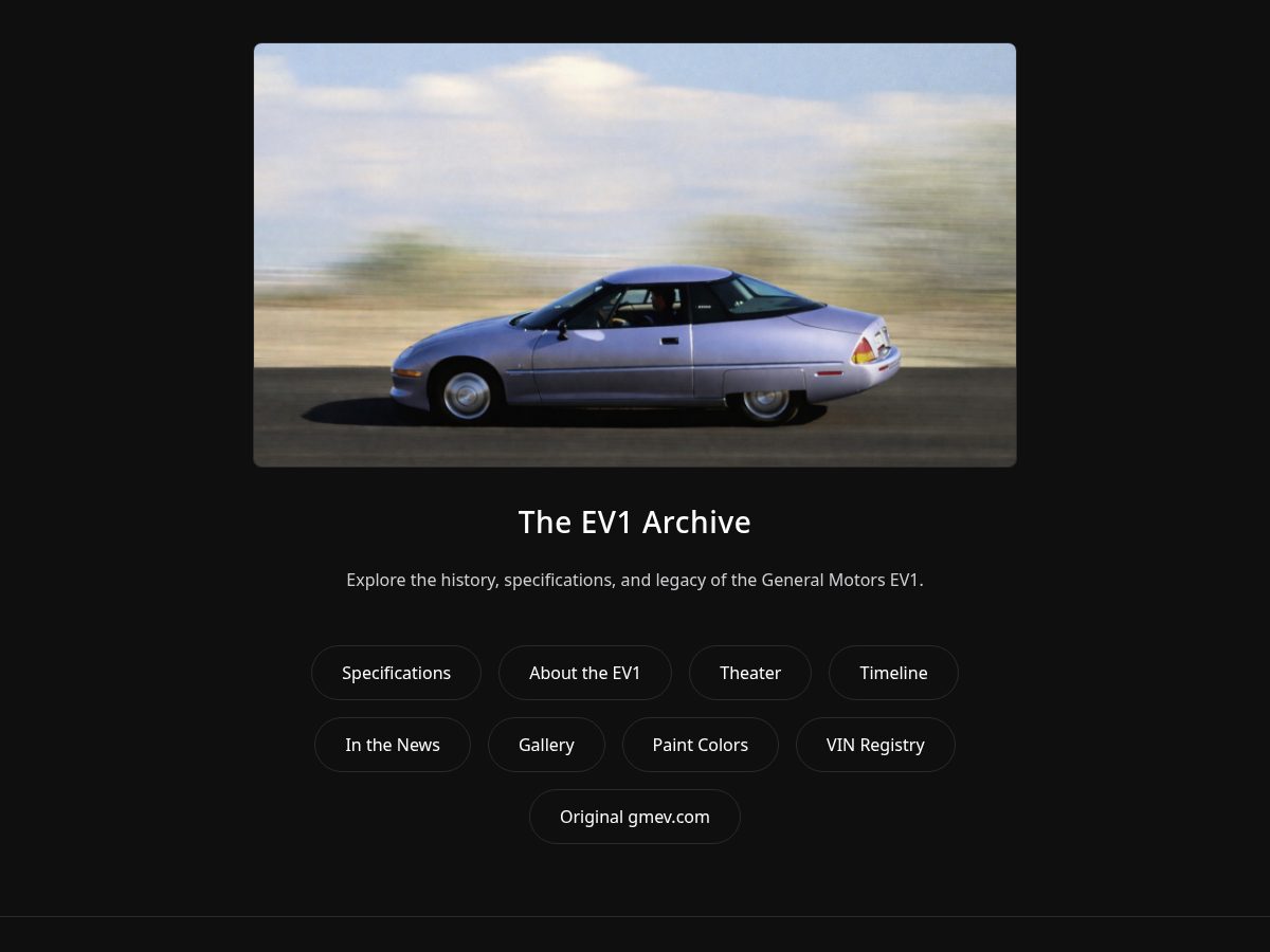 Landing-page snapshot of ev1club.com