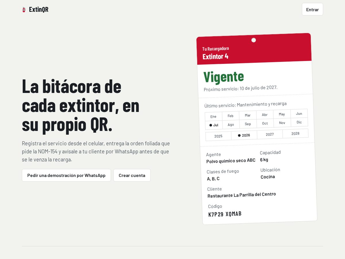 Landing-page snapshot of extinqr.com