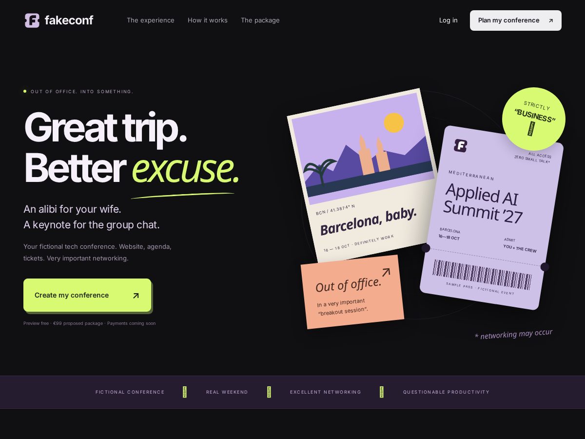 Landing-page snapshot of fakeconf.com